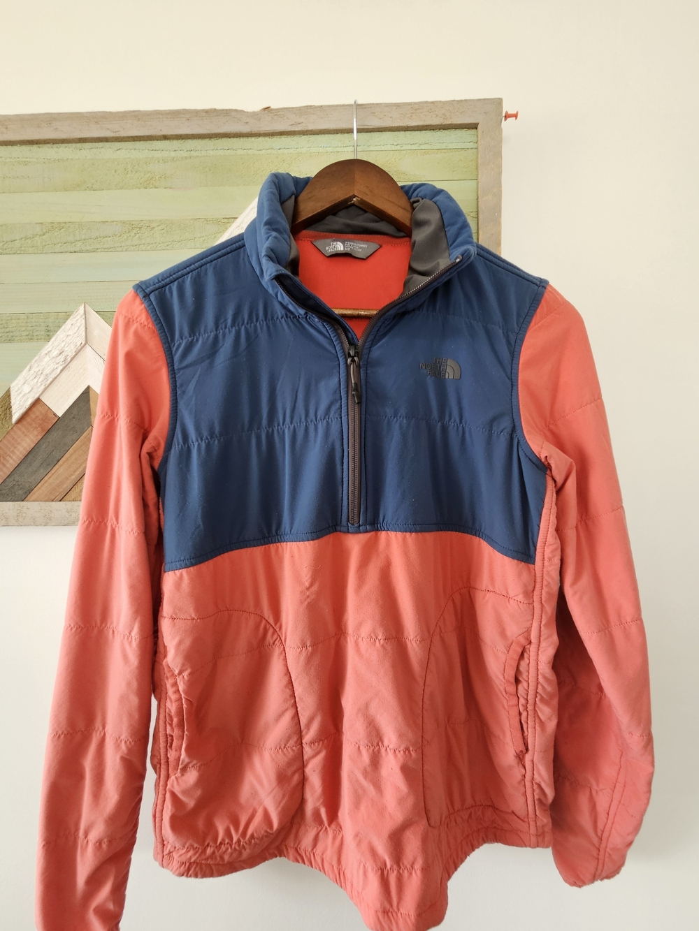 The North Face Coral and Navy Half-Zip Pullover